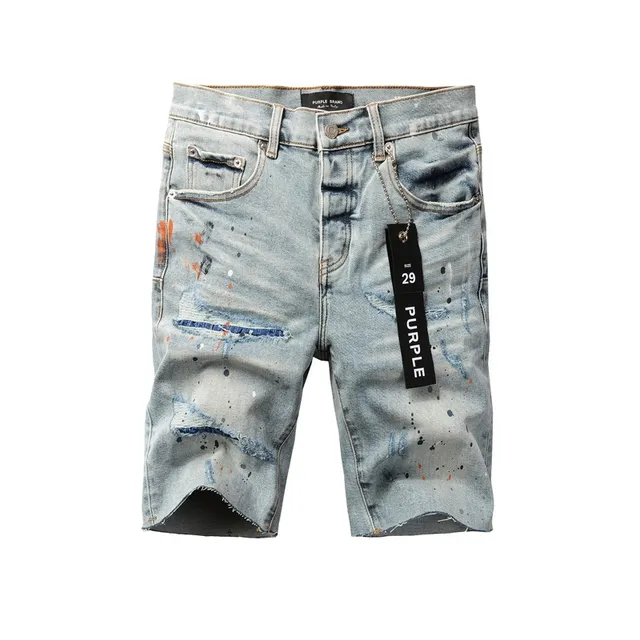 Purple Brand Paint-Splatter Distressed Mid-Rise Denim Shorts 18