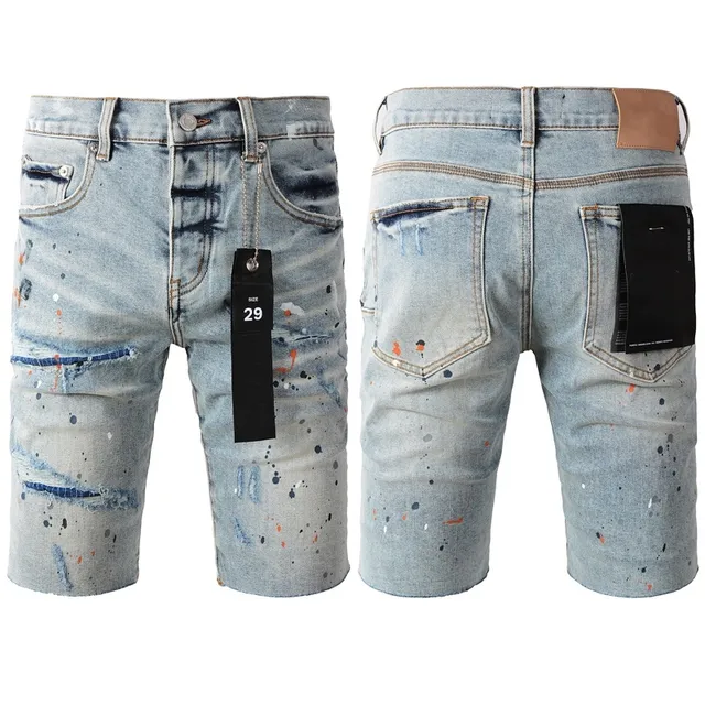 Purple Brand Paint-Splatter Distressed Mid-Rise Denim Shorts 19