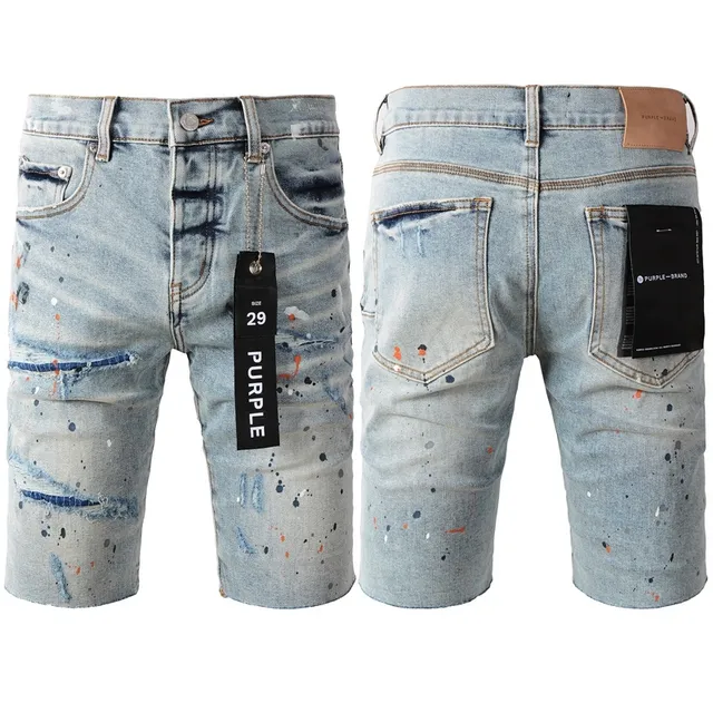 Purple Brand Paint-Splatter Distressed Mid-Rise Denim Shorts 21