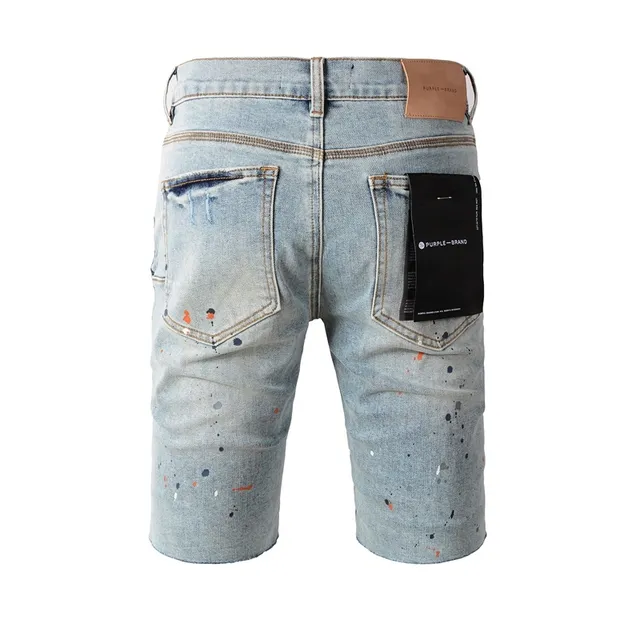 Purple Brand Paint-Splatter Distressed Mid-Rise Denim Shorts 22