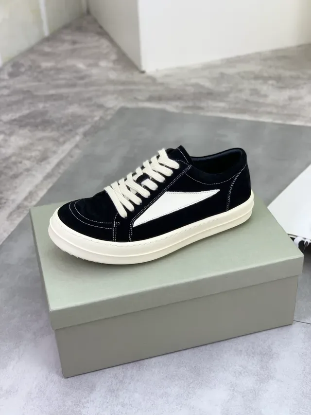 Rick Owens DRKSHDW Baskets Lifestyle en Daim Noir Blanc avec Panneau Latéral Contraste 4