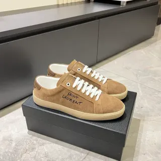 Saint Laurent Brown Beige Suede Upper Embroidered Logo Lifestyle Sneakers