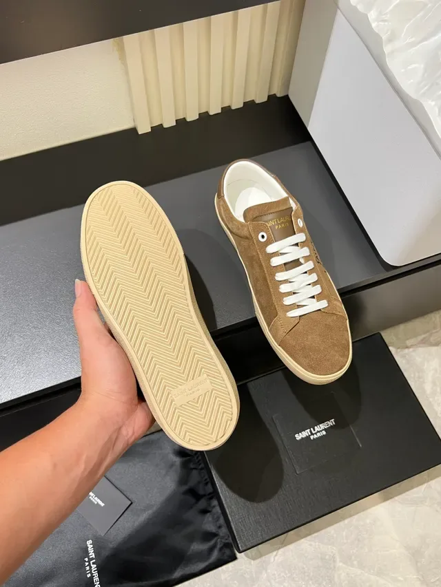 Saint Laurent Brown Beige Suede Upper Embroidered Logo Lifestyle Sneakers 3