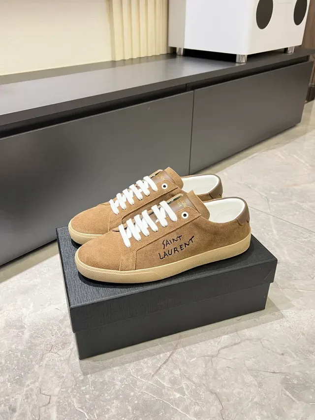 Saint Laurent Brown Beige Suede Upper Embroidered Logo Lifestyle Sneakers 5