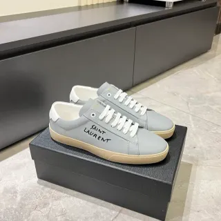 Saint Laurent Gray White Low-Top Leather Upper Lifestyle Sneakers