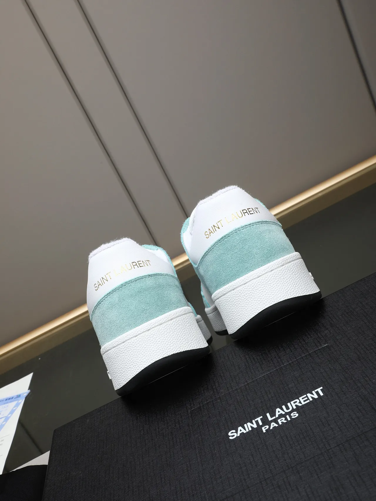 Saint Laurent Verde Branco Tênis Lifestyle de Camurça e Malha Painelados 3