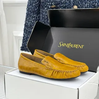 Saint Laurent Loafer Mustard Croc-Embossed Leather Ruched Vamp Loafers