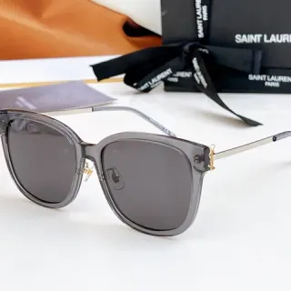 Saint Laurent Loulou Gray Silver Translucent Acetate Frame Metal Arms Sunglasses
