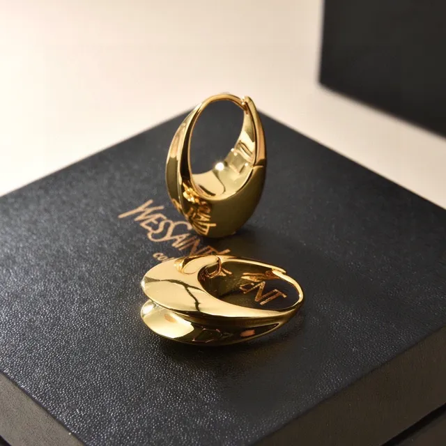 Saint Laurent Loulou Or Poli Boucles d'Oreilles Hoop à Goutte 6