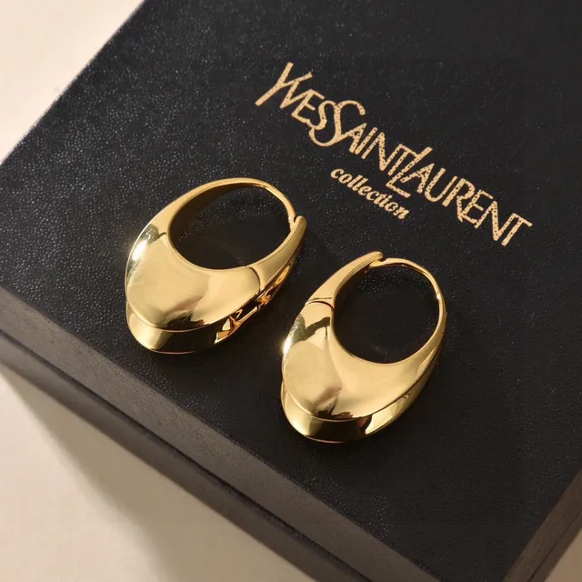 Saint Laurent Loulou Or Poli Boucles d'Oreilles Hoop à Goutte 7
