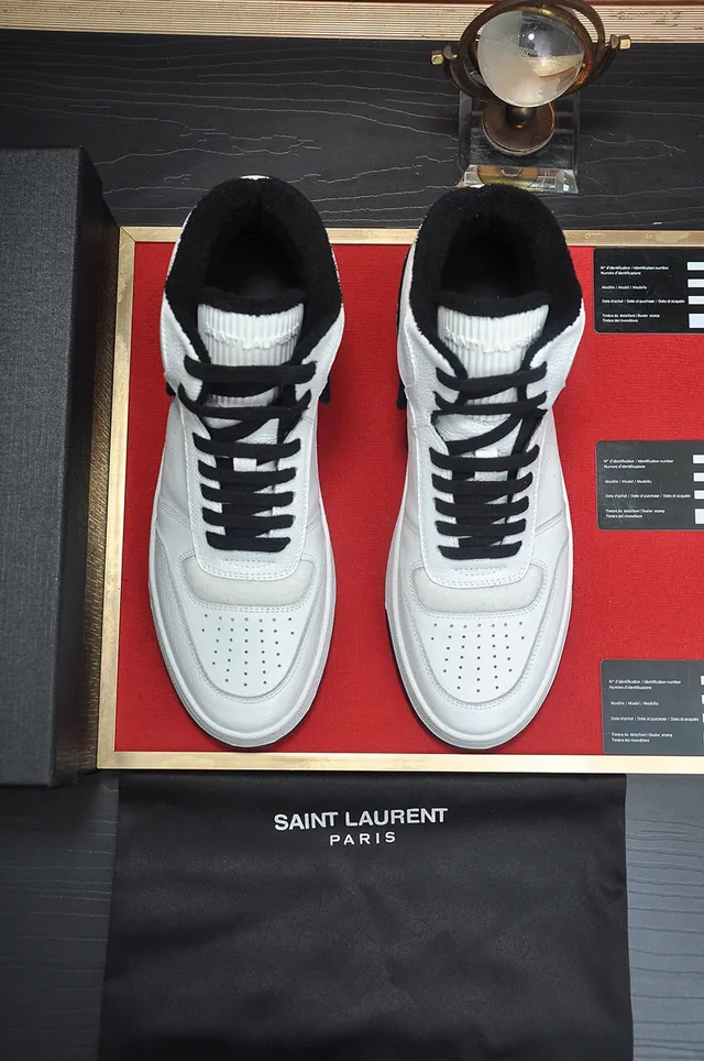 Saint Laurent Loulou Blanc et Noir Hautes Cuir Grainé Sneakers Lifestyle 2