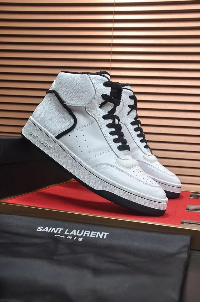 Saint Laurent Loulou Blanc et Noir Hautes Cuir Grainé Sneakers Lifestyle 3