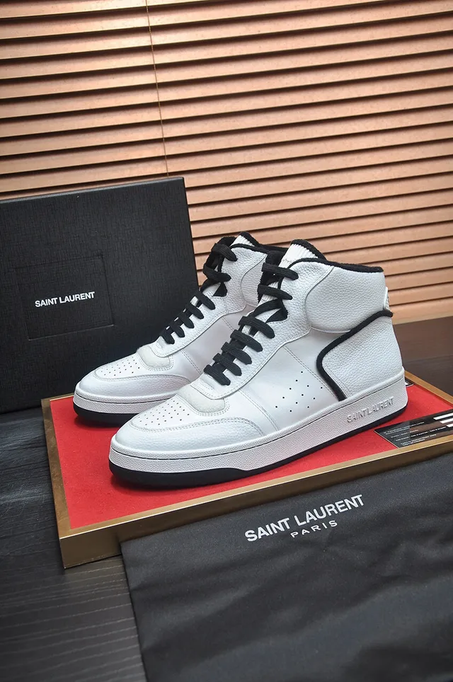 Saint Laurent Loulou Blanc et Noir Hautes Cuir Grainé Sneakers Lifestyle 4