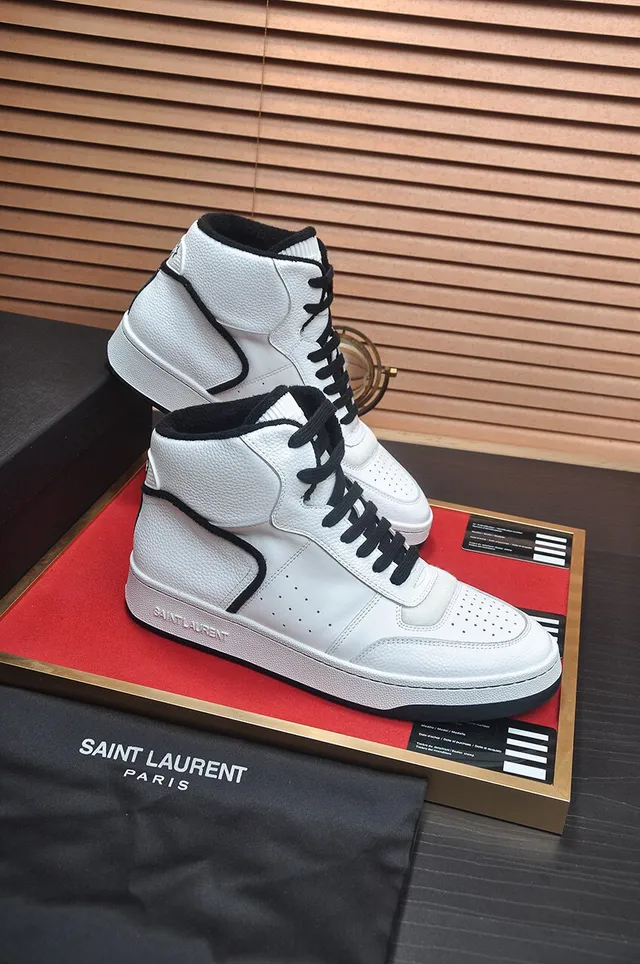 Saint Laurent Loulou Blanc et Noir Hautes Cuir Grainé Sneakers Lifestyle 6