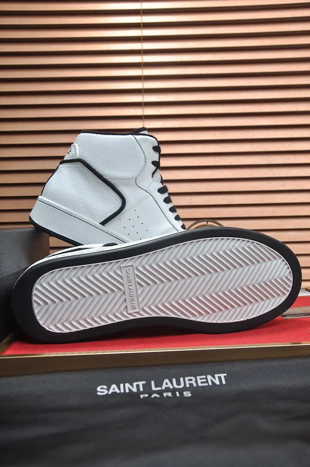 Saint Laurent Loulou Blanc et Noir Hautes Cuir Grainé Sneakers Lifestyle 7