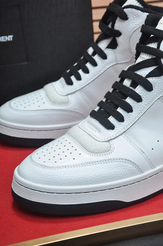 Saint Laurent Loulou Blanc et Noir Hautes Cuir Grainé Sneakers Lifestyle 8