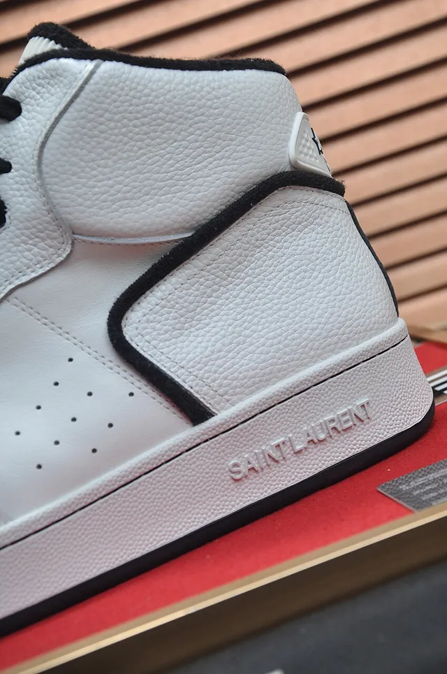 Saint Laurent Loulou Blanc et Noir Hautes Cuir Grainé Sneakers Lifestyle 9
