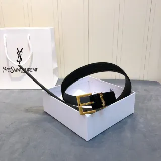 圣罗兰 Monogram 腰带 黑色麂皮 金色扣头 皮革腰带
