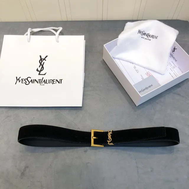 Ceinture Saint Laurent Monogram Daim Noir Boucle Gold-Tone Cuir 2