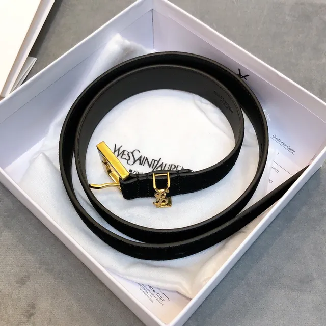Ceinture Saint Laurent Monogram Daim Noir Boucle Gold-Tone Cuir 3