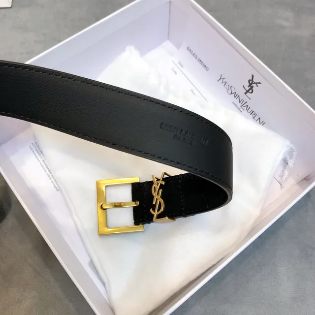 Ceinture Saint Laurent Monogram Daim Noir Boucle Gold-Tone Cuir 5