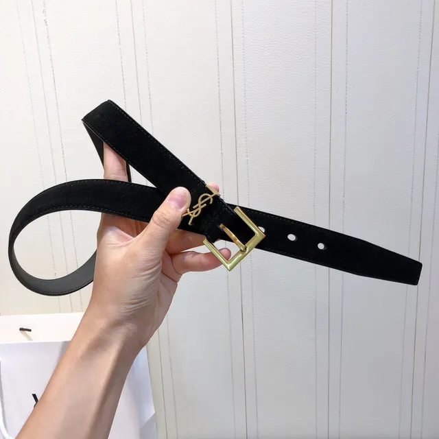 Ceinture Saint Laurent Monogram Daim Noir Boucle Gold-Tone Cuir 6