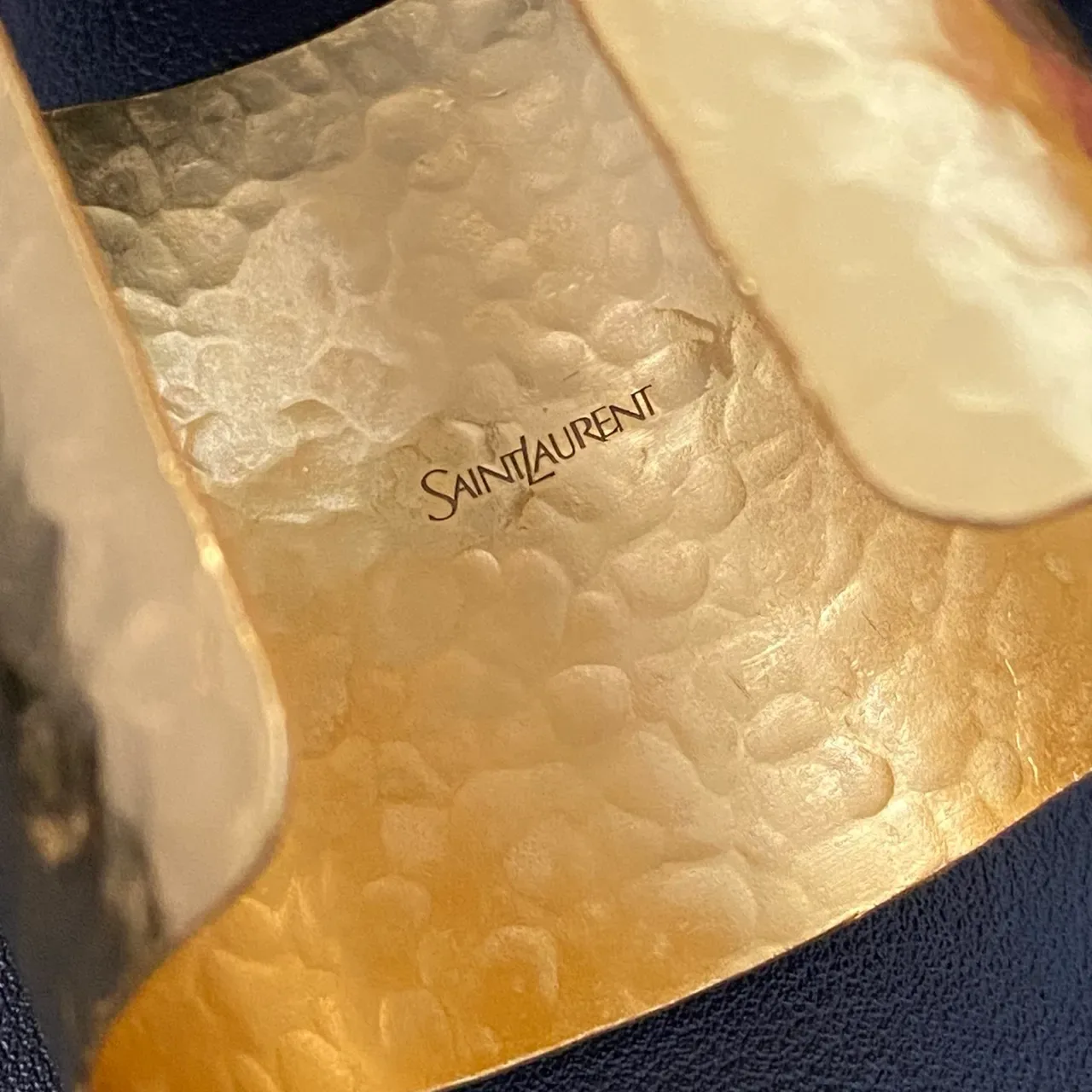Saint Laurent Monogram Cuff Hammered Gold-Tone Bracelet 4