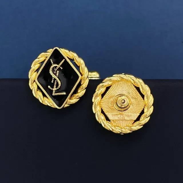 Saint Laurent Boucles d'oreilles Monogramme Corde Émail Noir Doré 3