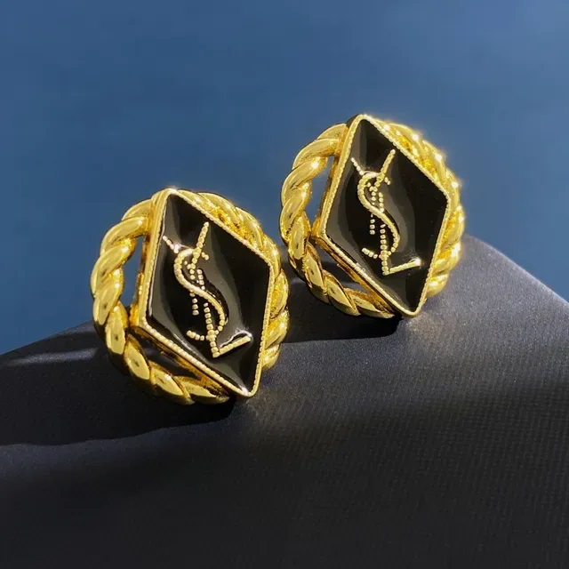 Saint Laurent Boucles d'oreilles Monogramme Corde Émail Noir Doré 4