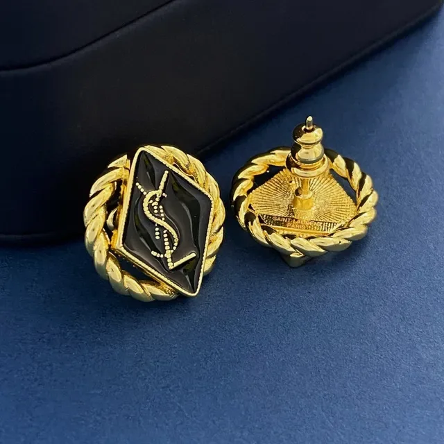 Saint Laurent Boucles d'oreilles Monogramme Corde Émail Noir Doré 6