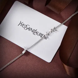 圣罗兰 Monogram 银色透明链条 互锁 YSL 吊坠项链