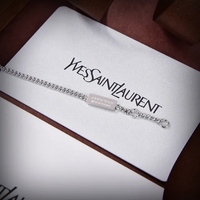 سانت لوران مونوغرام سلسلة فضية شفافة متشابكة YSL قلادة 3