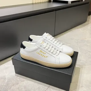 Saint Laurent White Black Leather Upper Gold Embroidered Logo Lifestyle Sneakers