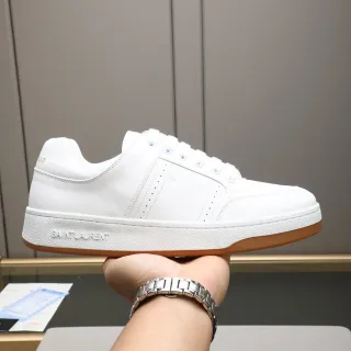 Saint Laurent White Brown Leather Perforated Side Panels Lifestyle Sneakers