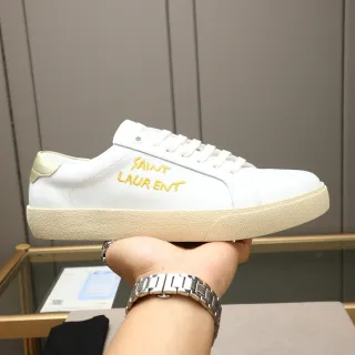 Saint Laurent White Gold Leather Embroidery Lifestyle Sneakers