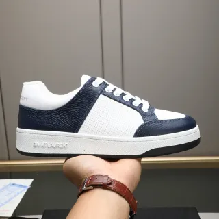 Saint Laurent White Navy Low-Top Perforated Mesh Panel Lifestyle Sneakers