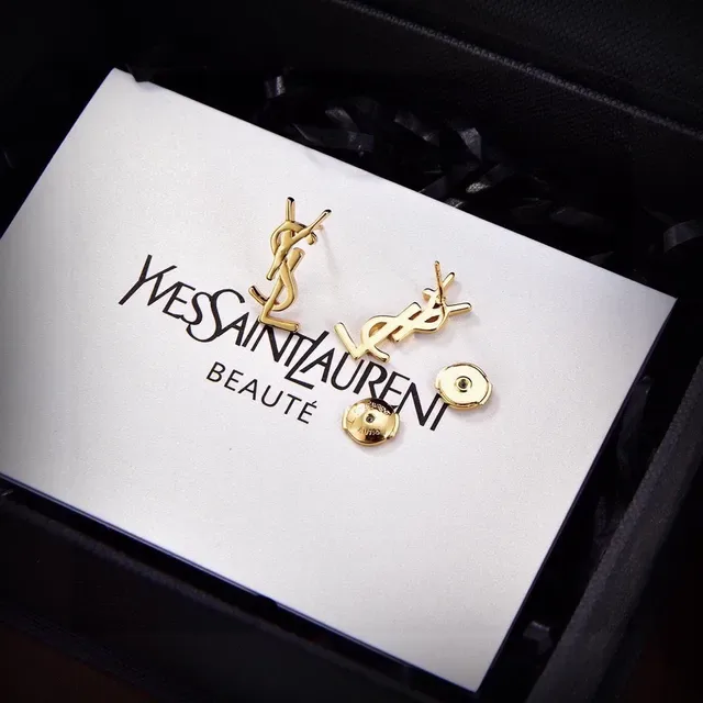 Brincos Saint Laurent YSL Logo Ouro Polido 2