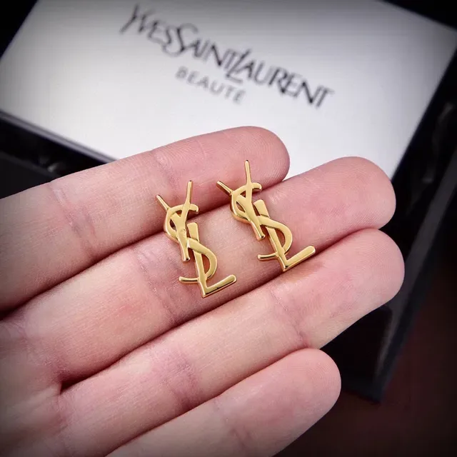 Brincos Saint Laurent YSL Logo Ouro Polido 3
