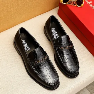 Salvatore Ferragamo Gancini Loafer Black Croc-Embossed Leather Loafers