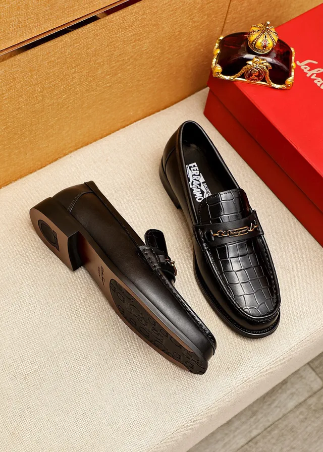 Salvatore Ferragamo Gancini Loafer Black Croc-Embossed Leather Loafers 2