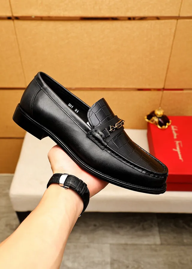 Salvatore Ferragamo Gancini Loafer Black Croc-Embossed Leather Loafers 3
