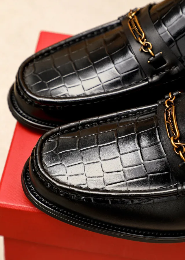Salvatore Ferragamo Gancini Loafer Black Croc-Embossed Leather Loafers 6