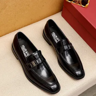 Salvatore Ferragamo Gancini Loafer Black Polished Leather Loafers