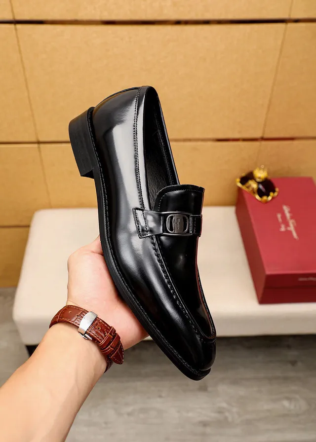 Salvatore Ferragamo Gancini Loafer Black Polished Leather Loafers 6