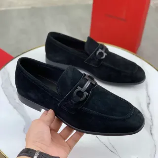 Salvatore Ferragamo Gancini Loafer Black Suede Loafers