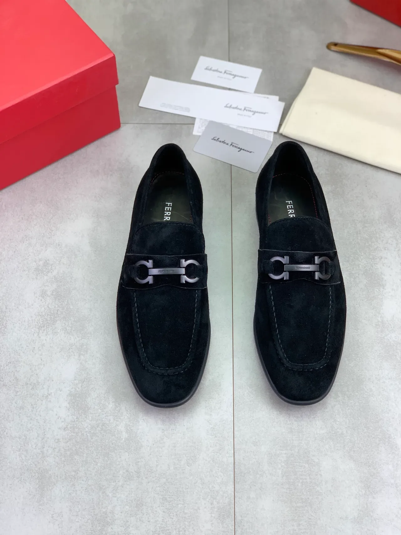 Salvatore Ferragamo Gancini Loafer Black Suede Loafers 4
