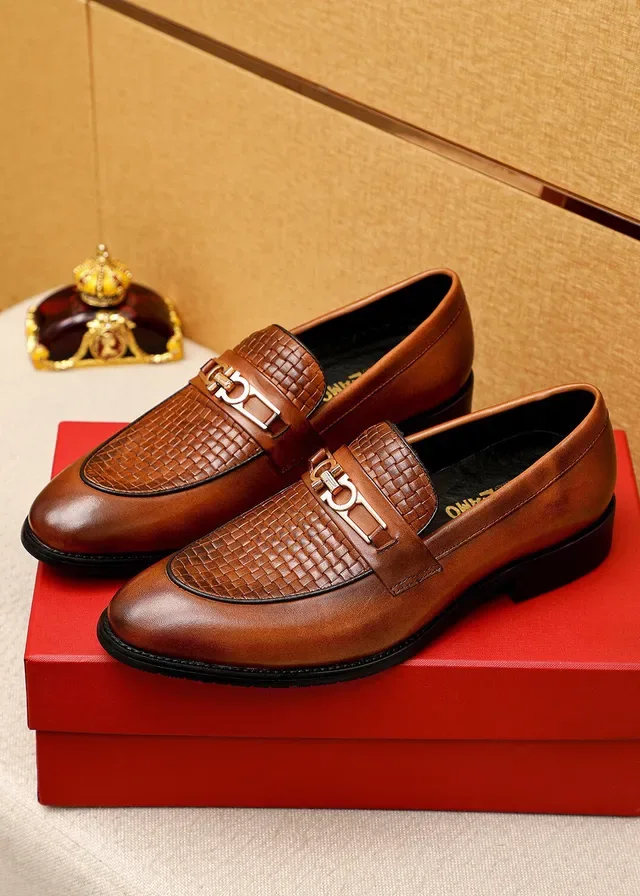 Salvatore Ferragamo Gancini Woven Leather Brown Loafers 3