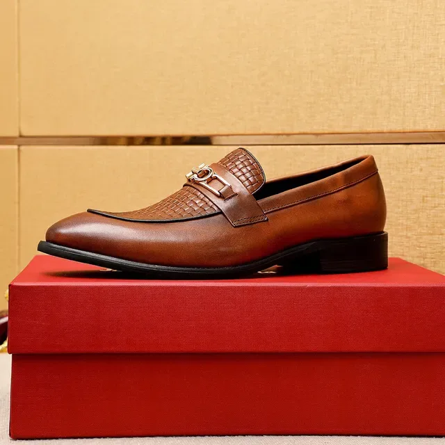 Salvatore Ferragamo Gancini Woven Leather Brown Loafers 6