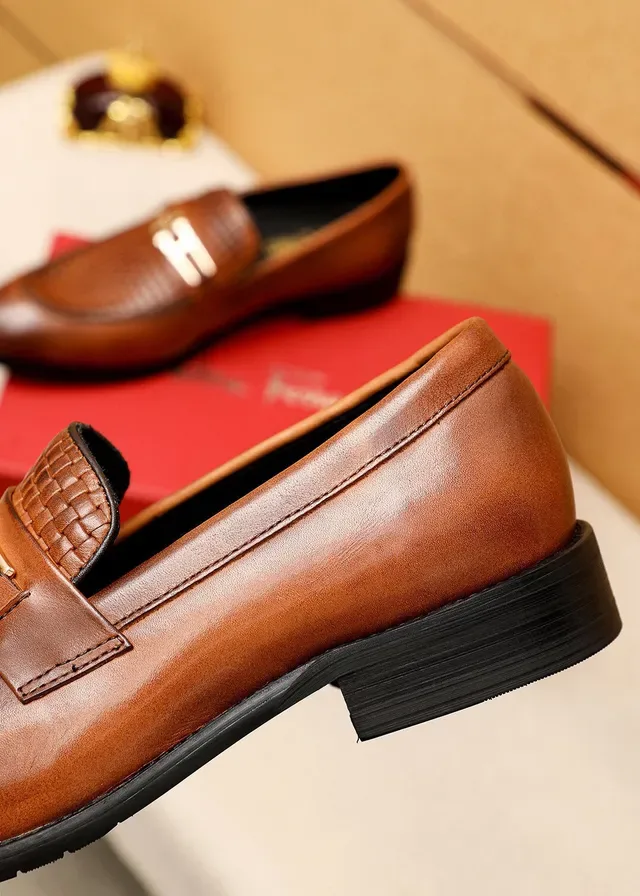 Salvatore Ferragamo Gancini Woven Leather Brown Loafers 7