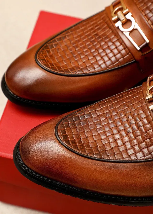 Salvatore Ferragamo Gancini Woven Leather Brown Loafers 8